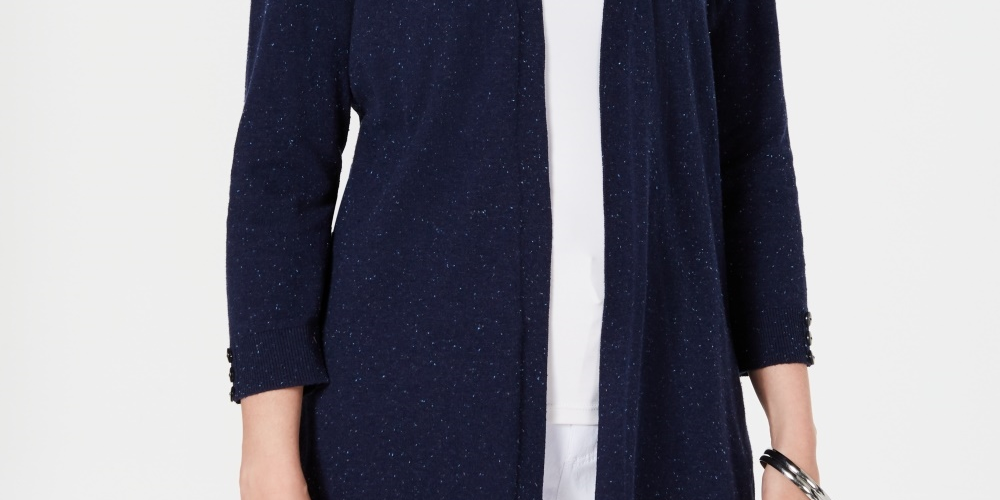 Karen Scott Women's Petite Open-Front Cardigan  Navy Size PM