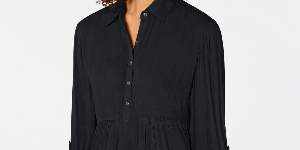 Style & Co Women's Petite Babydoll Tunic Shirt  Black Size PM