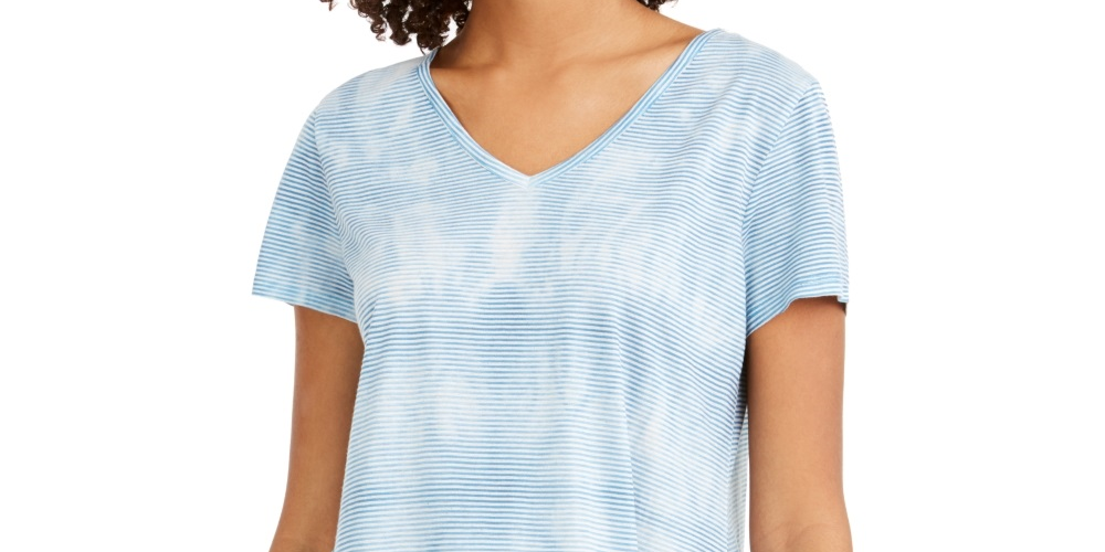 Style & Co Women's Tie Dyed Linen Blend Top Blue Size Medium