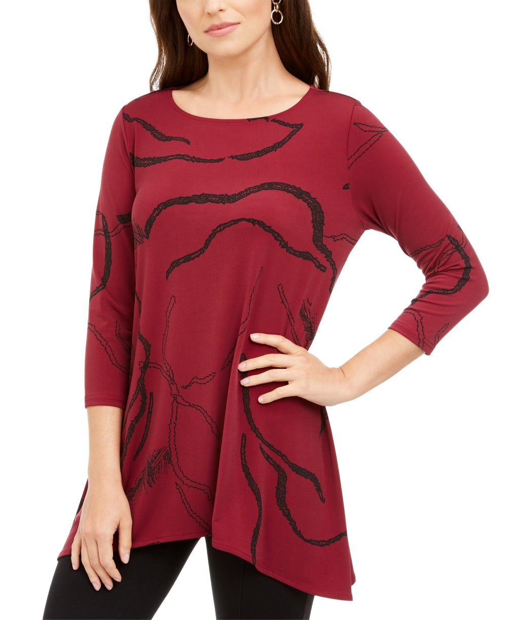 Alfani Women's Petite Printed Swing Top Red Size PL