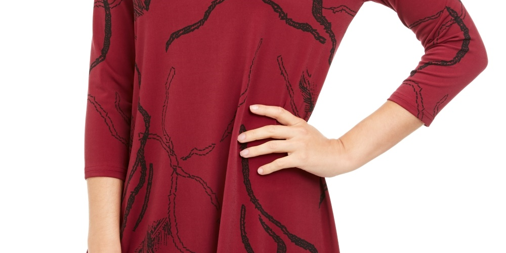 Alfani Women's Petite Printed Swing Top Red Size PL