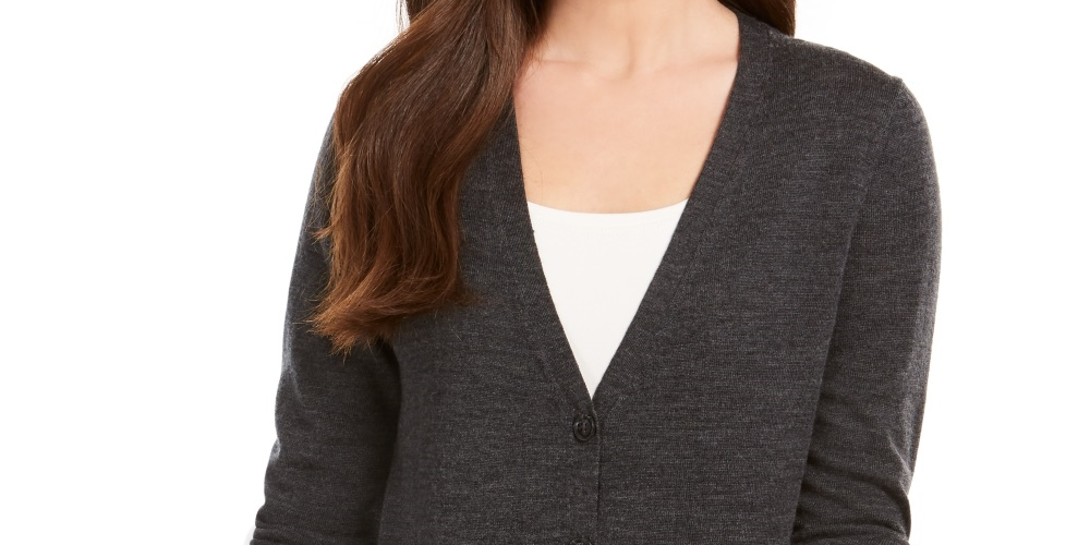 Charter Club Women's Merino Wool V-Neck Cardigan Gray Size XX-Large