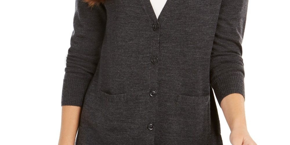 Charter Club Women's Merino Wool V-Neck Cardigan Gray Size XX-Large