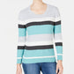 Karen Scott Women's Striped Cotton Cable Knit Sweater Blue Size Petite Small