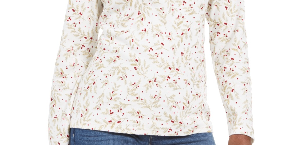 Karen Scott Women's Wheat Fields Printed Mock Neck Top White Size Petite Small