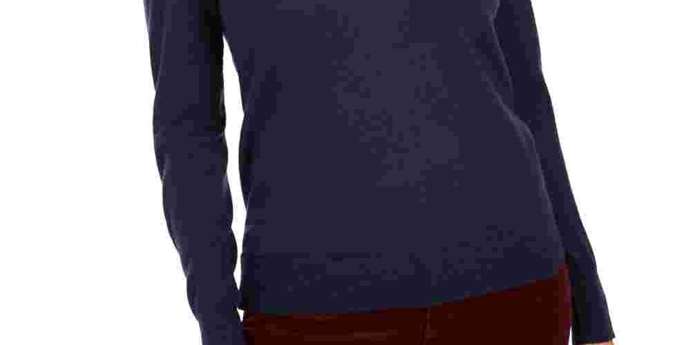 Charter Club Women's Solid Long Sleeve V Neck Blouse Top Blue Size Medium