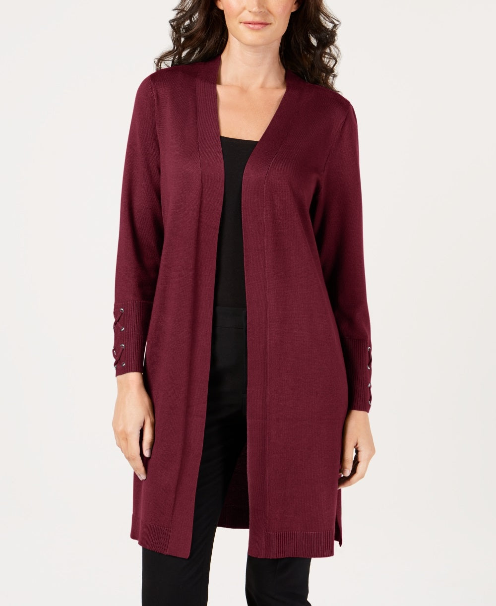 JM Collection Women's Open Front Duster Cardigan Red Size Petite X-Large