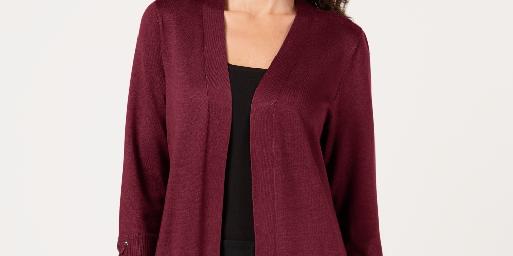JM Collection Women's Open Front Duster Cardigan Red Size Petite X-Large