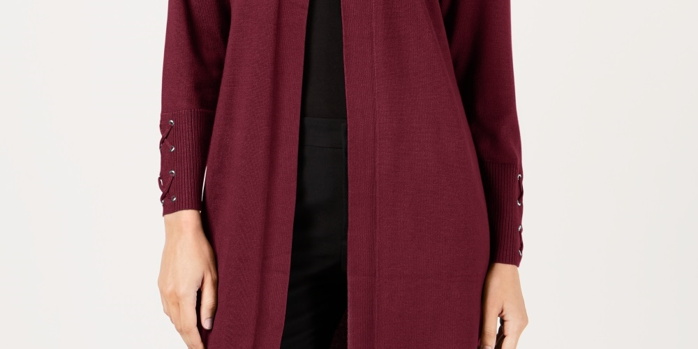 JM Collection Women's Open Front Duster Cardigan Red Size Petite X-Large