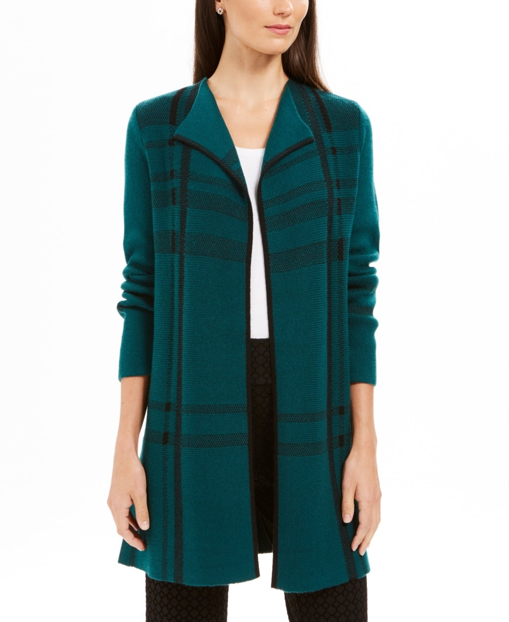 Charter Club Women's Plaid Open-Front Cardigan  Green Size Large