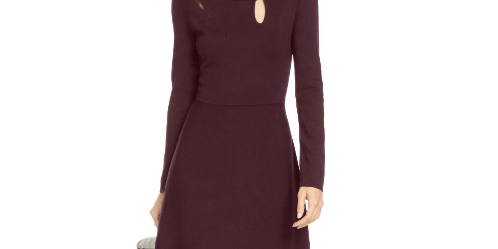 INC International Concepts Women's Asymmetrical Neck Sweater Dress Wine Size X-Small