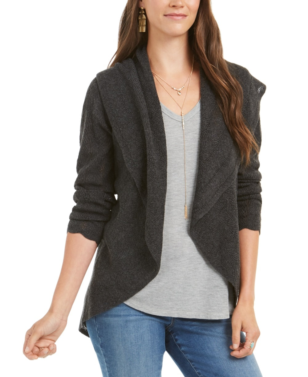 Style & Co Women's Petite Pointelle Shawl-Collar Cardigan Gray PS