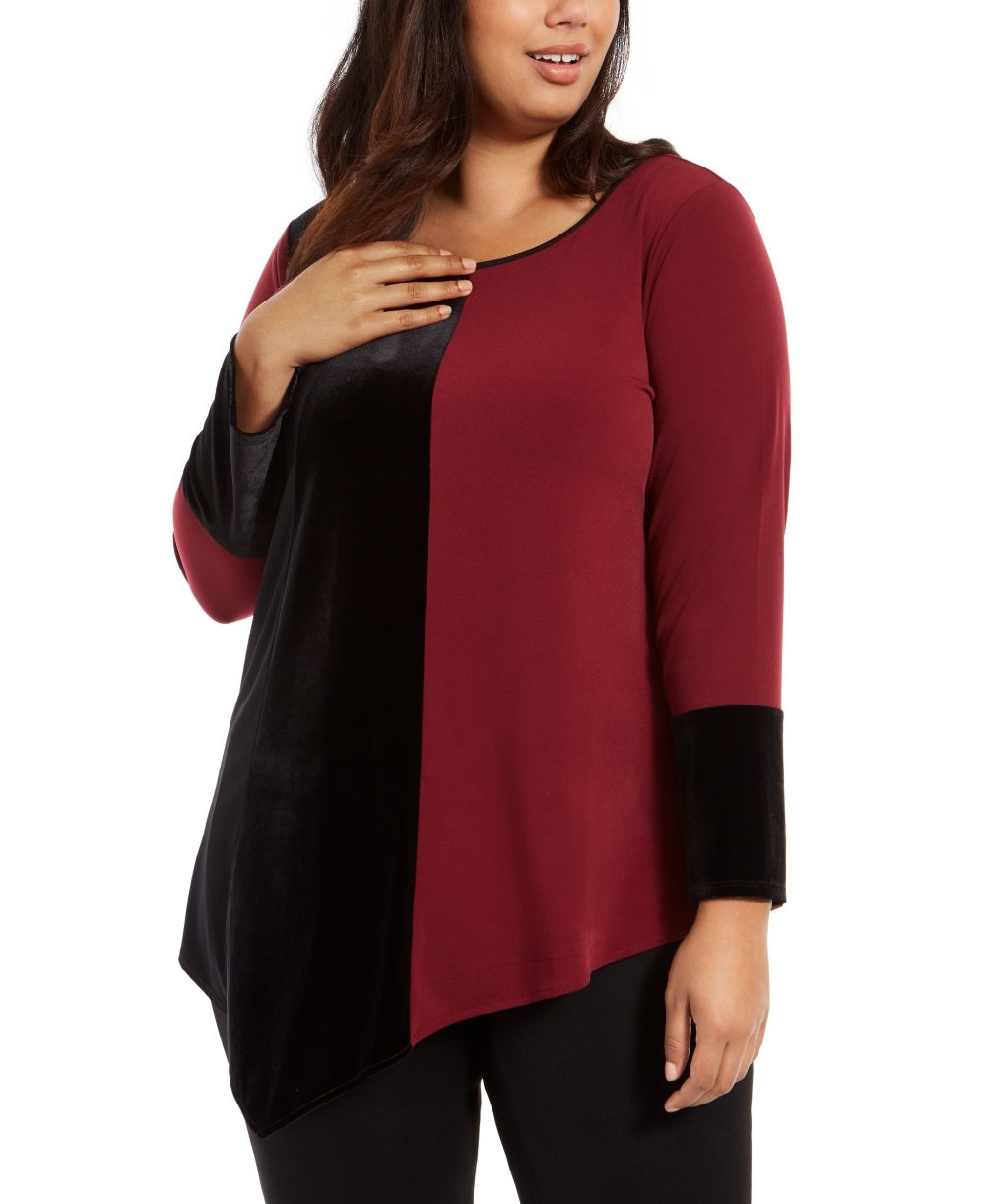 Alfani Women's Plus Colorblocked Asymmetrical Tunic Wine Size 2X