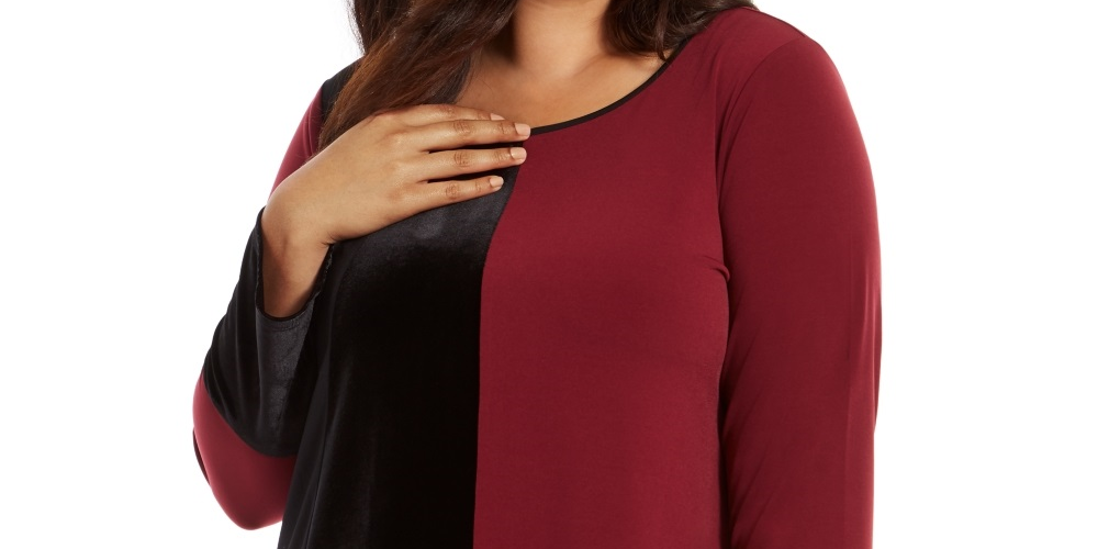 Alfani Women's Plus Colorblocked Asymmetrical Tunic Wine Size 2X