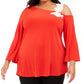 Alfani Women's Plus Size One-Shoulder Applique Tunic Medium Red Size 4X