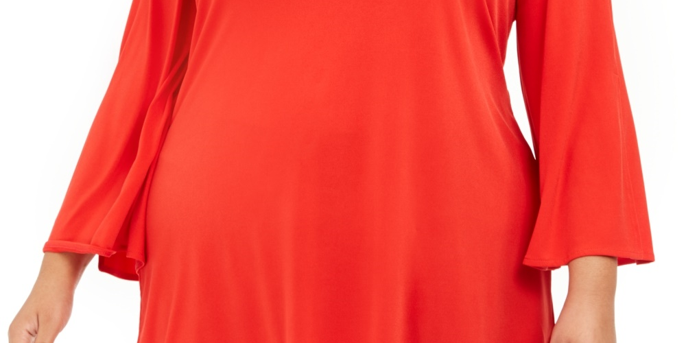 Alfani Women's Plus Size One-Shoulder Applique Tunic Medium Red Size 4X