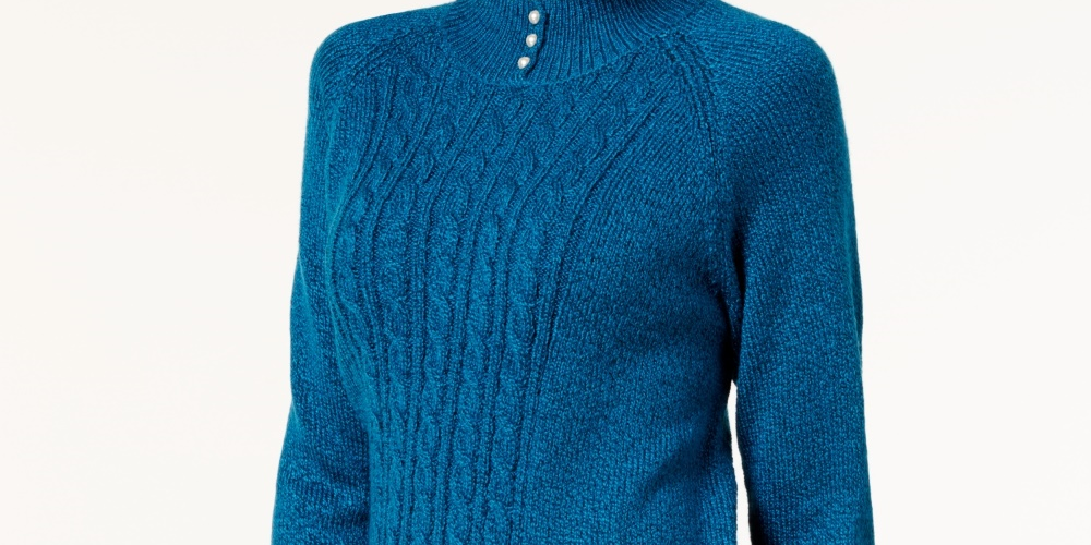 Karen Scott Women's Button Trim Mock Neck Sweater Blue Size X-Small
