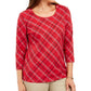 Karen Scott Women's Plaid Top Red Size Petite Small