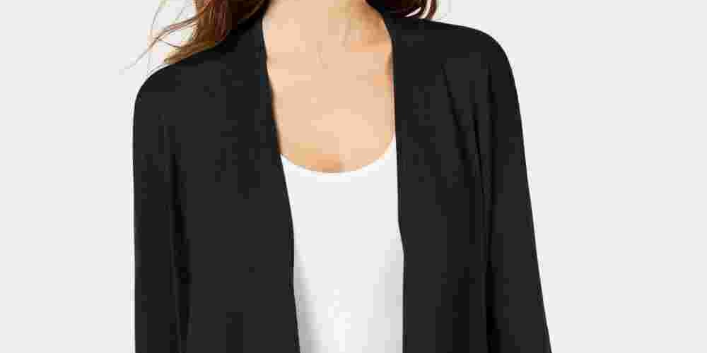Alfani Women's Tie Sleeve Cardigan Black Size Petite X-Large