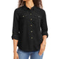 Charter Club Women's Petite Solid Button-Up Shirt  Black Size Petite