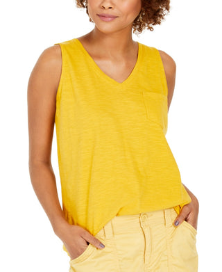Style & Co Women's Cotton V Neck Tank Top Gold Size Large