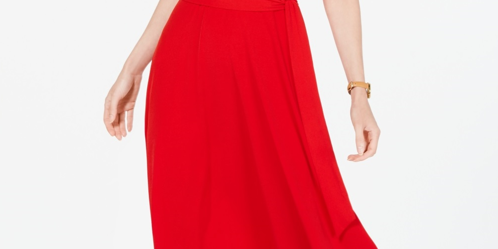 Charter Club Women's Tie Waist Midi Dress Red Size Large