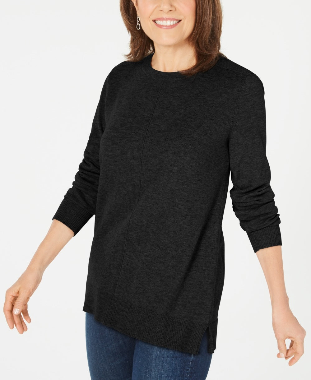 Karen Scott Women's Plush Front-Seam Sweater  Black Size Small