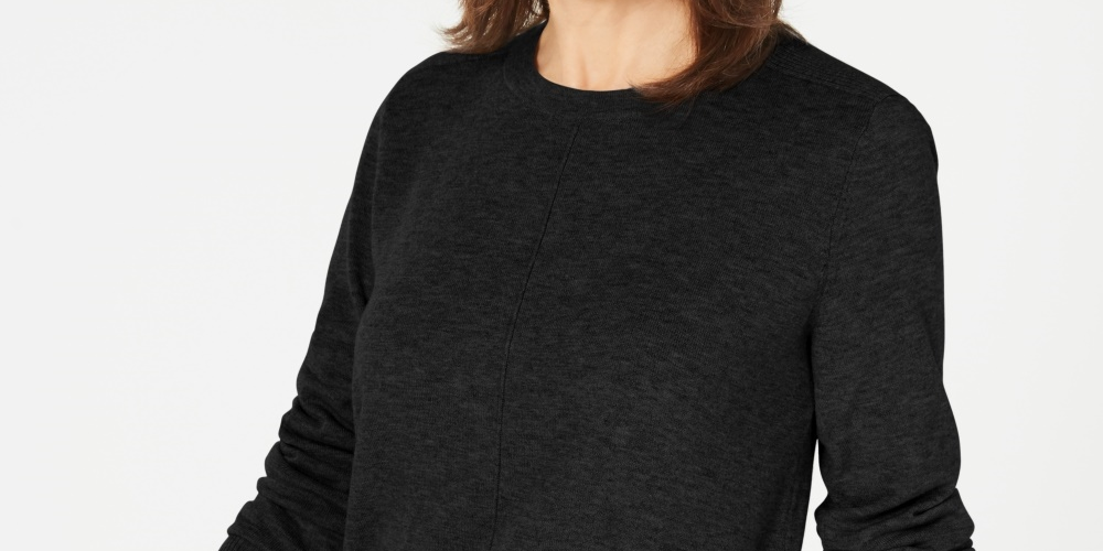 Karen Scott Women's Plush Front-Seam Sweater  Black Size Small