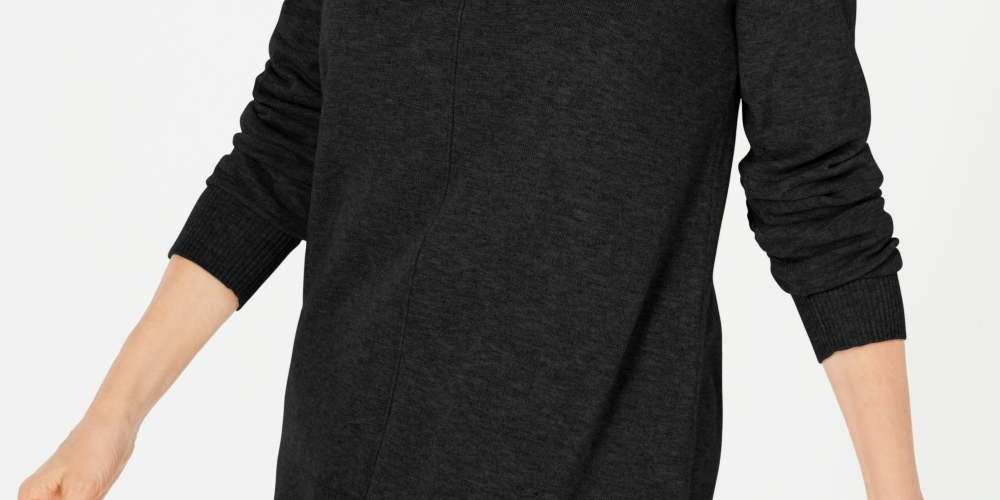 Karen Scott Women's Plush Front-Seam Sweater  Black Size Small