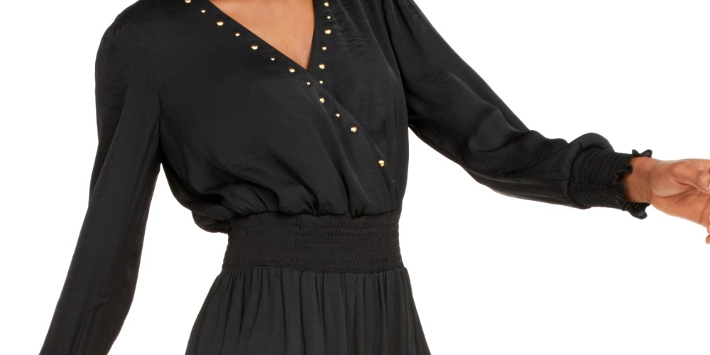 INC International Concepts Women's Studded Smocked Dress Black Size PL