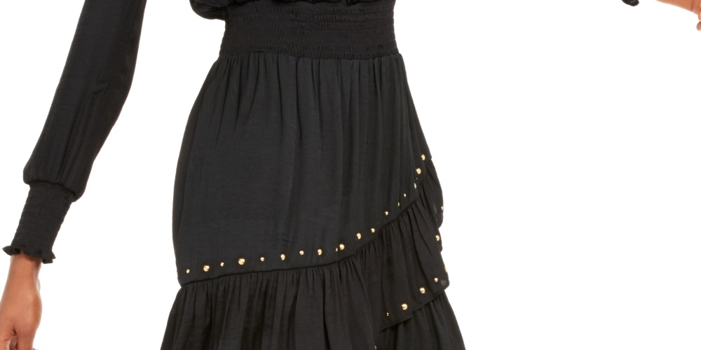 INC International Concepts Women's Studded Smocked Dress Black Size PL