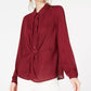 Alfani Women's Petite Twist-Front Button-Up Top Wine Size Petite X-Large