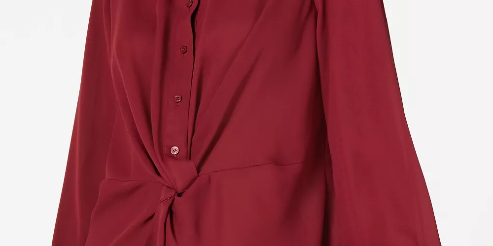 Alfani Women's Petite Twist-Front Button-Up Top Wine Size Petite X-Large