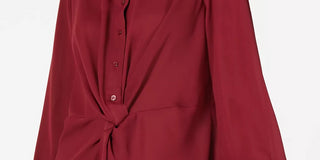 Alfani Women's Petite Twist-Front Button-Up Top Wine Size Petite X-Large