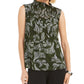 Alfani Women's Petite Smocked Mock-Neck Top  Green Size PL