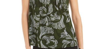 Alfani Women's Petite Smocked Mock-Neck Top  Green Size PL