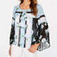 Alfani Women's Petite Printed Angel-Sleeve Blouse Navy Size Petite X-Large