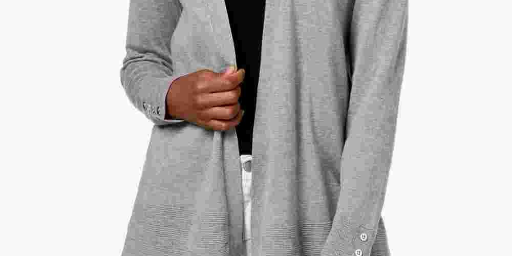 Charter Club Women's Sweater Cardigan Open Front Knit Gray Size X-Large