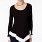 INC International Concepts Women's Petite Colorblocked Handkerchief Hem Top Black Size Petite