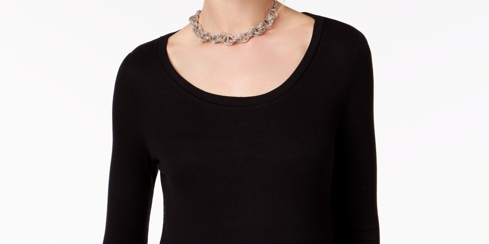 INC International Concepts Women's Petite Colorblocked Handkerchief Hem Top Black Size Petite