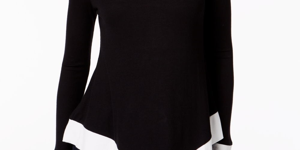 INC International Concepts Women's Petite Colorblocked Handkerchief Hem Top Black Size Petite