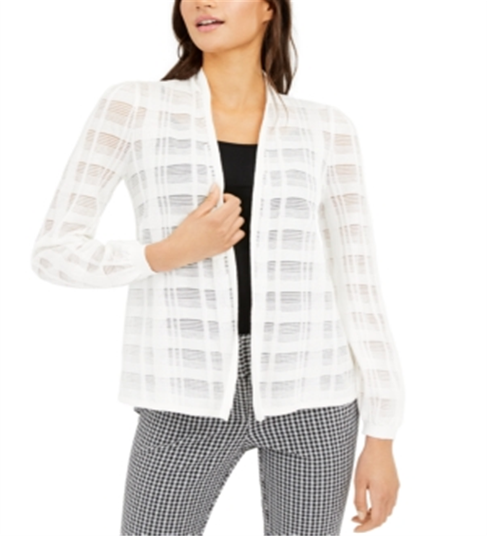 Alfani Women's Illusion Plaid Cardigan White Size -XL