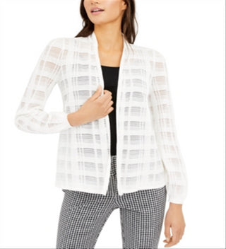 Alfani Women's Illusion Plaid Cardigan White Size -XL