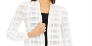 Alfani Women's Illusion Plaid Cardigan White Size -XL
