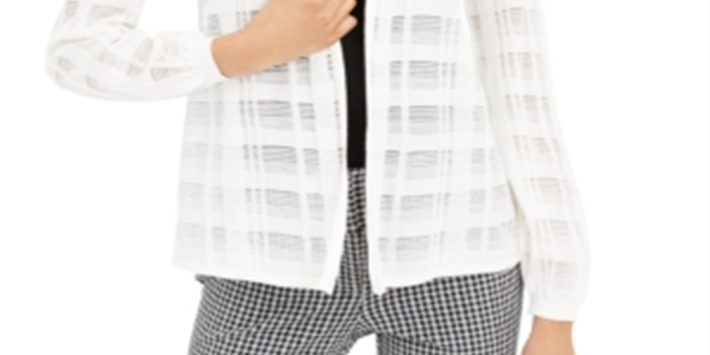 Alfani Women's Illusion Plaid Cardigan White Size -XL