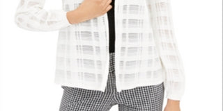 Alfani Women's Illusion Plaid Cardigan White Size -XL