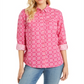 Charter Club Women's Button Front Geometric Print Top Pink Size Large