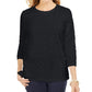 Karen Scott Women's Textured Dot Sweatshirt Black Size Petite Small-Medium