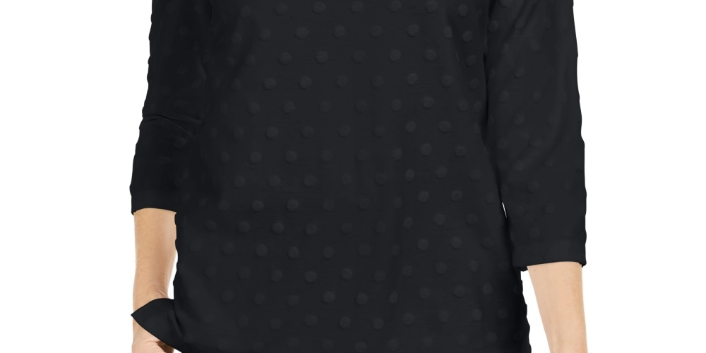 Karen Scott Women's Textured Dot Sweatshirt Black Size Petite Small-Medium