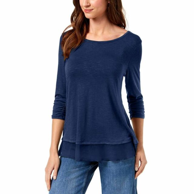 Style & Co Women's Chiffon Hem Top Blue Size Small